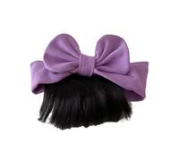 Simulated Hair Headband Baby Wig with Bow Design Realistic Material Secure Elastic Strap Infant Accessory Newborn Soft Headwear Purple