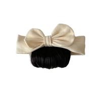 Simulated Hair Headband Baby Wig with Bow Design Realistic Material Secure Elastic Strap Infant Accessory Newborn Soft Headwear Beige