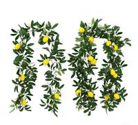 Simulated Lemon Vine Artificial Rattan Wall Mounted Decoration Lifelike Lemon PPC Material 175cm Green Yellow Dining Table Kitchen Outdoor Home Decor 2 Pack(B)