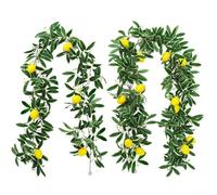 Simulated Lemon Vine Artificial Rattan Wall Mounted Decoration Lifelike Lemon PPC Material 175cm Green Yellow Dining Table Kitchen Outdoor Home Decor 2 Pack(A)