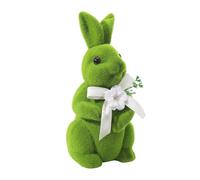 Simulated Moss - Flocked Easter Bunny - Realistic Rabbit Ornament With Bow | Small Animal Forest Series Decor Home | Cute Spring Tabletop Figure For Shelf Cabinet Mantel, Green Pink Available