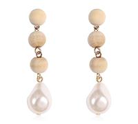 Simulated Pearl Earrings - Oversized Round Bead Studs, Hoop Dangle, Oval Statement Drops, Base Metal, Wood, Fresh Water Pearl, No Gemstone