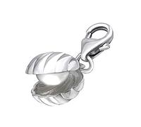 Simulated Pearl In Clam Oyster Shell Sterling Silver Clip On Charm Pendant with Lobster Clasp for Women - Compatible with Thomas Sabo Charms Bracelet - Women's Clasp Charms