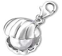Simulated Pearl In Oyster Clam Shell Sterling Silver Clip On Charm Pendant with Lobster Clasp for Women - Compatible with Thomas Sabo Charms Bracelet - Women's Clasp Charms