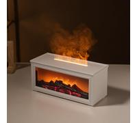 Simulation 3D Fireplace Flame Aroma Diffuser and Humidifier with Remote Control, 7-Color LED Mood Light, 280ml Water Tank, Whisper-Quiet for Home or Office Use(White)