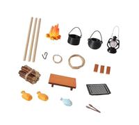 Simulation Camping Accessories Including Miniature Grills and Faux Burning Wood Campfire for 1/12 Doll House Landscape Doll House Furniture Set