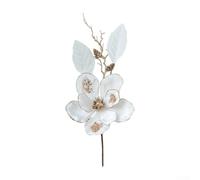 Simulation Christmas Flower, 48x22cm Artificial Magnolia with Sequins, Faux Bloom for Holiday Centerpiece and Festive Home Decor(white)