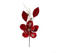 Simulation Christmas Magnolia Flower with Sequin Highlights for Use in Holiday Wreaths, Table Centerpieces and Tree Decorations (red)