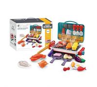 Simulation Cooking Toy, Kids BBQ Grill Toys Set, Pretend Gourmet Cooking Box, Reusable Little Chef Pretend Play, Kitchen Toy Set with Spray Sound & Color-Changing Food for Toddlers Boys Girls