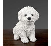 Simulation Cute Bichon Frise Sculpture Decoration,Realistic Puppy Pet Statue Model,Modern Teddy Dog Animal Figurine Resin Crafts Bedroom Decor (White)
