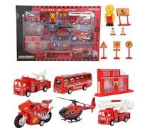 Simulation Engineering Fire Fighting Car Toy Set Interactive Educational Vehicle Model with Rotating Worktable and Liftable Arm for Kids Ages 4+ Plastic Construction Playset