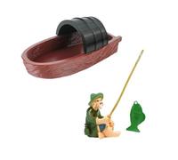Simulation Floating Boat Fisherman Ornaments,Awning Boat Decorations,Ancient Style Fish Pond Landscaping for Aquarium Decorations