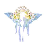 Simulation Flower Wreath Women Butterfly Flowers Head Hoop Bridal Artificial Anti-slip Wedding Garland Accessories for Women Girls(Color3)