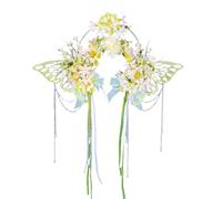 Simulation Flower Wreath Women Butterfly Flowers Head Hoop Bridal Artificial Anti-slip Wedding Garland Accessories for Women Girls(Color2)
