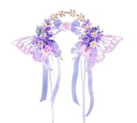 Simulation Flower Wreath Women Butterfly Flowers Head Hoop Bridal Artificial Anti-slip Wedding Garland Accessories for Women Girls(Color4)