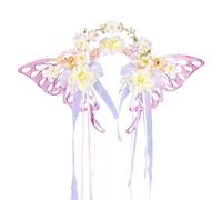 Simulation Flower Wreath Women Butterfly Flowers Head Hoop Bridal Artificial Anti-slip Wedding Garland Accessories for Women Girls(Color5)