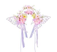 Simulation Flower Wreath Women Butterfly Flowers Head Hoop Bridal Artificial Anti-slip Wedding Garland Accessories for Women Girls(Color1)