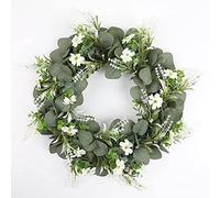 Simulation Garland Eucalyptus Leaf Grass Ring Christmas Decoration Pendant Simulation Flower Door Living Room Decoration Ornaments-large Milk White Wreath Ring Autumn Decorations