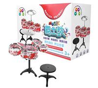 Simulation Jazz Drum Set Musical Instrument Toy for Kids Early Learning Educational Beginner Plastic Blue Red 38x23x16cm (Princess Red (1100G))