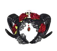 Simulation Sheep Horn Cosplay Hair Hoop Artificial Ox Horn With Flower Feather Decor Carnival Halloween Materials Black Color Devil Horns Kids Devil Horns Headband Black Long Cosplay Headband