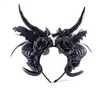 Simulation Sheep Horn Cosplay Hair Hoop Artificial Ox Horn With Flower Feather Decor Carnival Halloween Materials Black Color Devil Horns Kids Devil Horns Headband Black Long Cosplay Headband
