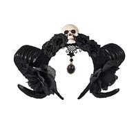 Simulation Sheep Horn Cosplay Hair Hoop Artificial Ox Horn With Flower Feather Decor Carnival Halloween Materials Black Color Devil Horns Kids Devil Horns Headband Black Long Cosplay Headband