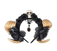 Simulation Sheep Horn Cosplay Hair Hoop Artificial Ox Horn With Flower Feather Decor Carnival Halloween Materials Black Color Devil Horns Kids Devil Horns Headband Black Long Cosplay Headband