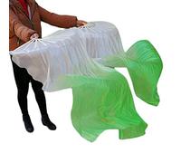 Simulation silk Dance long fan gradient color Belly Dance Oriental Dance Show fan Long 150CM (White Green - Left)