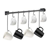 SIMVE Coffee Mug Rack Wall Mounted,Modern Hanging Tea Cup Holder,Metal 15.7" Rail with 8 Utensil Hooks,Rustic Storage Hanger for Cafe Bar,Dining,Corner Nook,Matte Black