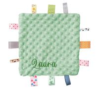 SIMYJOY Personalised Baby Comforter Blanket with Tags Taggy Personalised Newborn Gift with Name for Baby Boy Girl Green