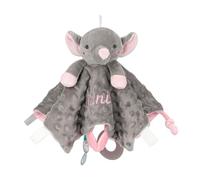 SIMYJOY Personalised Baby Comforter - Grey-Pink Elephant - 27cm * 27cm - Fleece, Plush - Baby Blanket