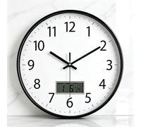 SIN&MI 12 Inch Wall Clock LCD Display Number Frame Glass Cover Non-Ticking Number Quartz Wall Clock Modern Quartz Design Decorative Indoor/Kitchen White