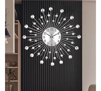 SIN&MI Large Wall Clock for Living Room Modern Silent Wall Clocks Battery Operated Decorative Non-Ticking Clocks for Bedroom Kitchen Dining Room Office Silver Crystal Metal Wall Decor for House