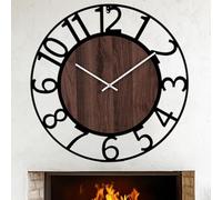 SIN&MI Large Wall Clocks for Living Room,Silent Clock,Non Ticking,Battery Operated, Vintage Round Modern Wood Wall Clock for Bedroom,Farmhouse,Office Wall Decor-24 Inch