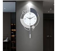 SIN&MI Wall Clock,Decorative Wall Clocks with Pendulum,Silent Quality Quartz Clock Battery Operated,Large Wall Art for Living Room,Kitchen,Home,Bathroom,Bedroom Wall Decor,16 * 26.5Inch White