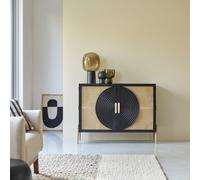 Sina - Sideboard in black solid mango wood and rattan - 115 cm Black