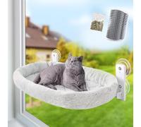 Sinai Cordless Cat Window Perch-Foldable Hammock Seat with Cushion Bed Cover, Durable Metal Frame, Strong Suction Cups for Large Indoor Cats, Space-Saving Design, Bonus Self-Groomer with Catnip