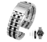 SINAIKE 18mm/20mm/22mm/24mm/26mm Brushed Metal Watch Bands for Men Women Solid Stainless Steel Watch Band Watch Bracelet Strap Deployment Double FlipLock Buckle Black Silver Blue, Silver+Black, 24mm