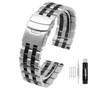 SINAIKE 18mm/20mm/22mm/24mm/26mm Brushed Metal Watch Bands for Men Women Solid Stainless Steel Watch Band Watch Bracelet Strap Deployment Double FlipLock Buckle Black Silver Blue (Silver+Black, 18mm)