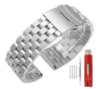 SINAIKE 18mm/20mm/22mm/24mm Metal Brushed Chain Watch Band Solid Stainless Steel Watch Bracelet Strap, Compatible with Most Traditional Watches for Men and Women Silver/Black/Blue, 18mm, stainless
