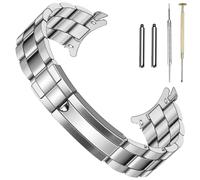 SINAIKE 22mm Watch Band for Men Screw-In Stainless Steel Watch Bracelet Metal Watch Bands with Curved Ends Replacement Strap Oyster Style Buckle Silver