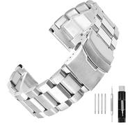 SINAIKE Brush Matte Finish Metal Watch Band Stainless Steel Bracelet Straps 18mm/20mm/22mm/24mm Double Buckle Black or Silver, Silver, 20mm, Bracelet,Exquisite