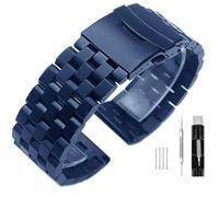 SINAIKE 18mm/20mm/22mm/24mm Metal Brushed Chain Watch Band Solid Stainless Steel Watch Bracelet Strap, Compatible with Most Traditional Watches for Men and Women Silver/Black/Blue, 22 mm, stainless