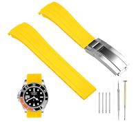 SINAIKE Soft 18mm Silicone Watch Band Yellow Rubber Watch Bands, Tapered Curved End Watch Strap for Moonswatch, No Gap Watch Replacement for Men Women with Classic Diving Buckle