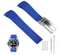 SINAIKE Soft 20mm Silicone Watch Band Blue Rubber Watch Bands, Tapered Curved End Watch Strap for Moonswatch, No Gap Watch Replacement for Men Women with Classic Diving Buckle