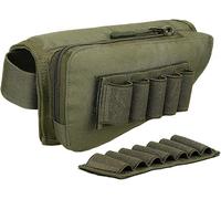 SINAIRSOFT Buttstock Shell Holder, Tactical Shell Holder for Shotgun Rifle Cheek Rest Pouch,2-Way Double Zipper Utility Pouch OD