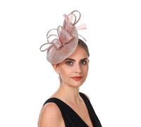 Sinamay Flower Feather Headband Fascinator Wedding Headwear Ladies Race Royal Ascot Pillbox Wedding Cocktail Tea Party Hat for Women(A16-Pink)