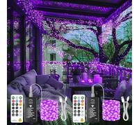 SINAMER 2 Pack Rechargeable Fairy Lights with Remote, 10m 100LED Battery String Light with DIY Timer & Light Sensor, Waterproof Outdoor Twinkle Light for Bedroom Patio Christmas Tree Decor, Purple