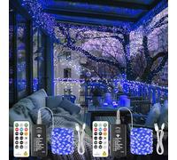 SINAMER 2 Pack Rechargeable Fairy Lights with Remote, 10m 100LED Battery String Light with DIY Timer & Light Sensor, Waterproof Outdoor Twinkle Light for Bedroom Patio Christmas Tree Decor, Blue