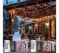SINAMER 2 Pack Rechargeable Fairy Lights with Remote, 10m 100LED Battery String Light with DIY Timer & Light Sensor, Waterproof Outdoor twinkle Light for Bedroom Patio Christmas Tree Decor, Multicolor